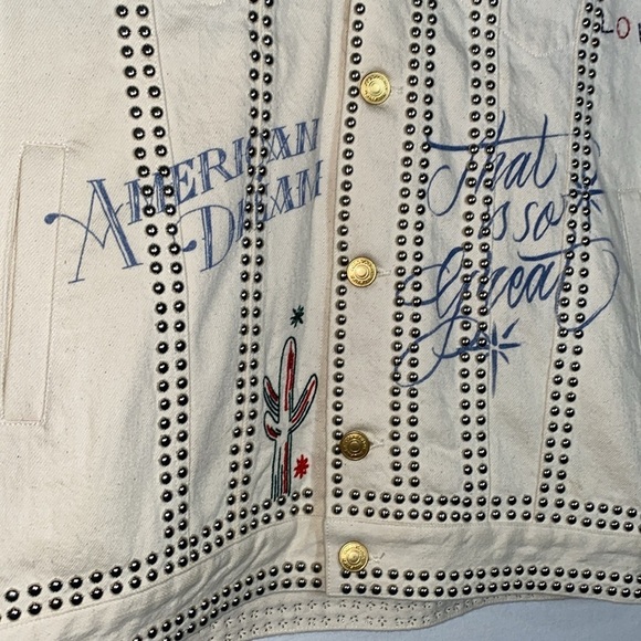Hilfiger Collection Studded Jean Vest NWT Women 4 Ivory American Flag Embroidery - Picture 5 of 15